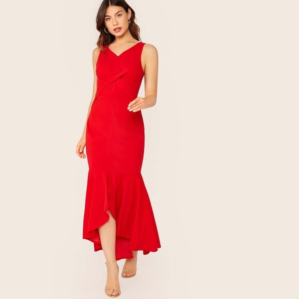 

Crisscross Front Fishtail Hem Sleeveless Dress