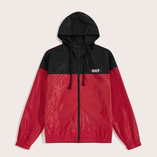 

Men Letter Print Two Tone Windbreaker Jacket, Red