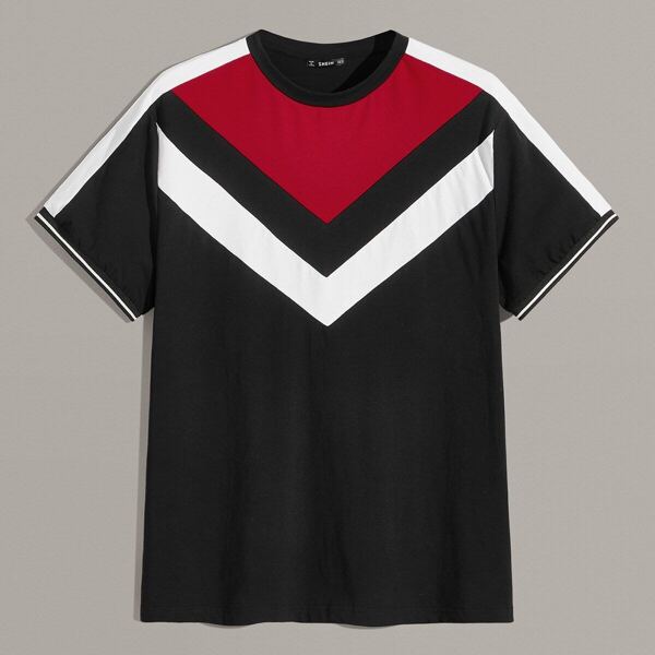 

Men Tape Trim Cuff Chevron Top, Black