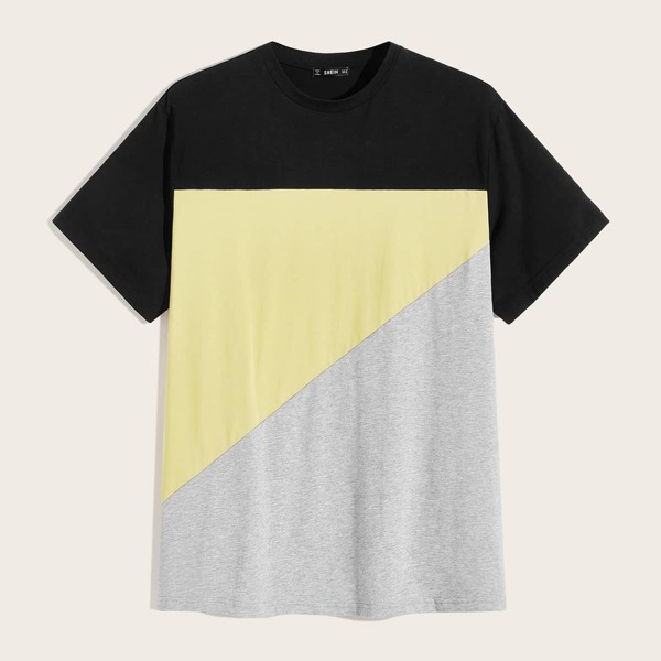 

Men Heather Grey Panel Colorblock Tee