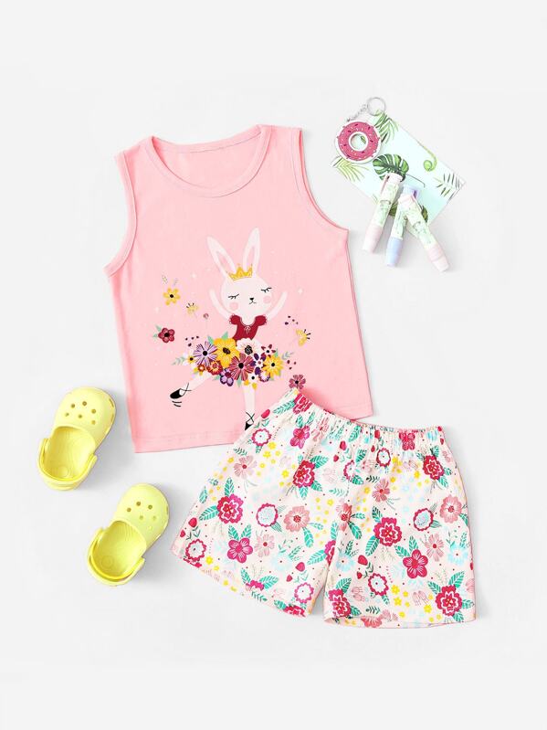 

Toddler Girls Rabbit & Floral Print Pajama Set, Multicolor