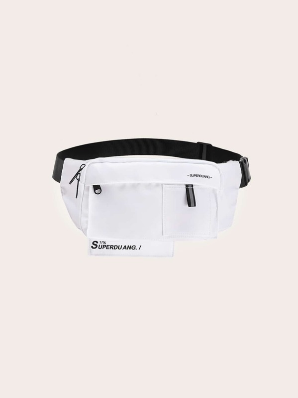 

Letter Pattern Release Buckle Fanny Pack, Black