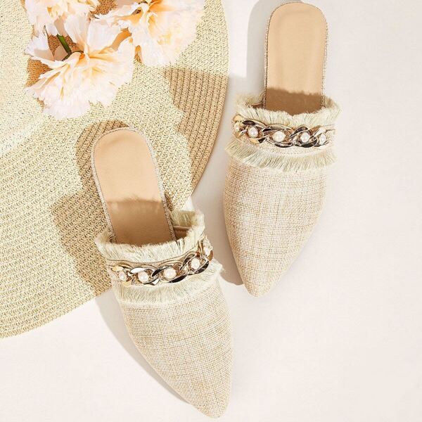 

Faux Pearl Chain Decor Flat Mules