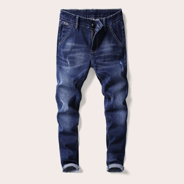 

Men Dark Wash Ripped Jeans, Navy blue