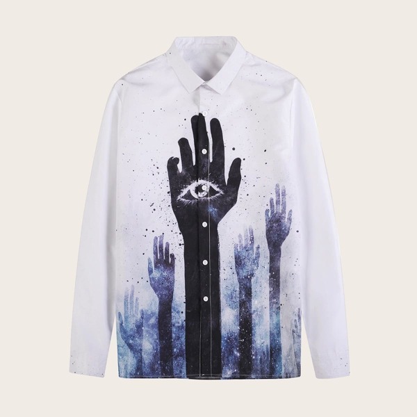 

Men Hand Print Button Front Shirt