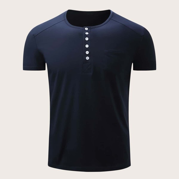 

Men Half Placket Pocket Patched Tee