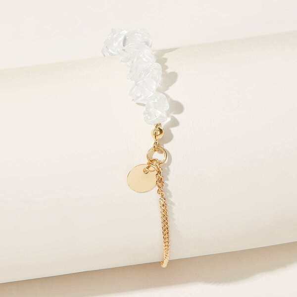 

Disc &Stone Decor Chain Anklet 1pc
