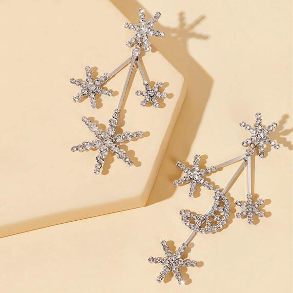 

Rhinestone Engraved Star & Moon Shaped Earring Jackets 1pair