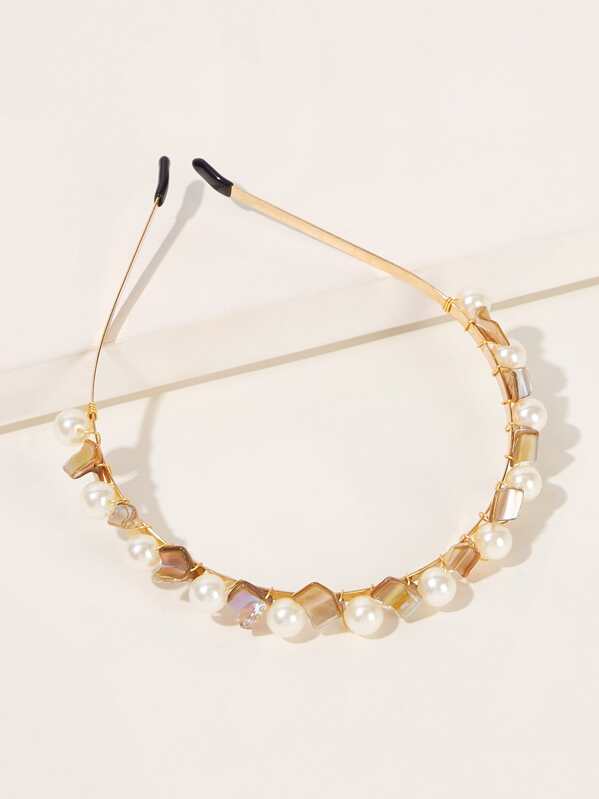 

Faux Pearl & Stone Decor Headband, Multicolor