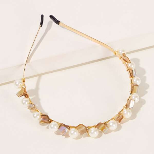 

Faux Pearl & Stone Decor Headband, Multicolor