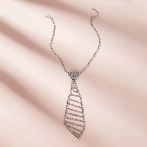 

Rhinestone Engraved Tie Pendant Necklace 1pc