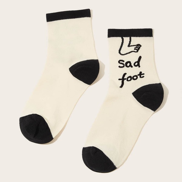 

Foot & Letter Pattern Socks 1pair