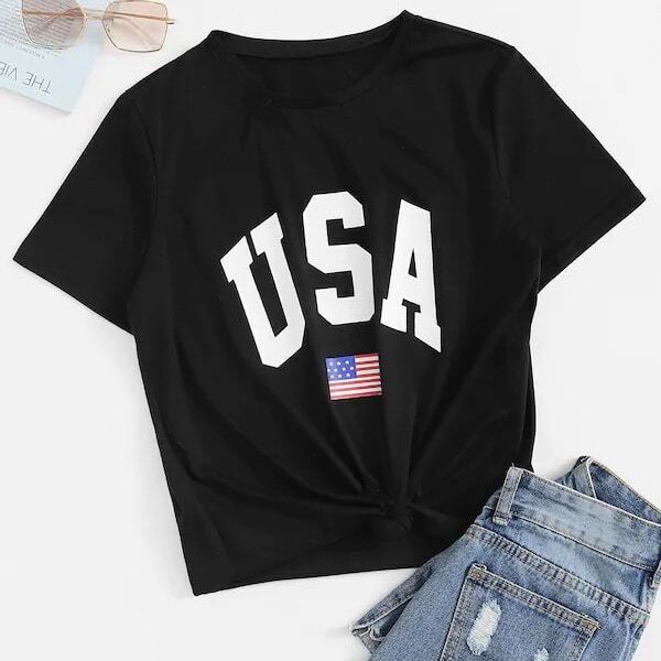 

Plus Letter & American Flag Print Tee
