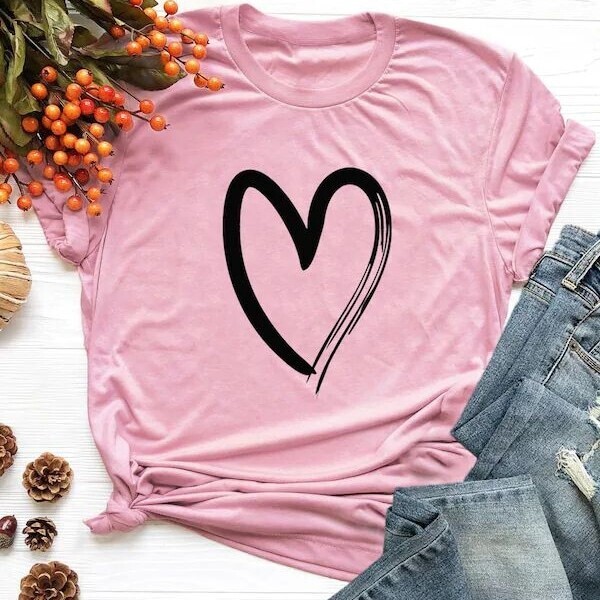 

Plus Heart Print Tee, Pink