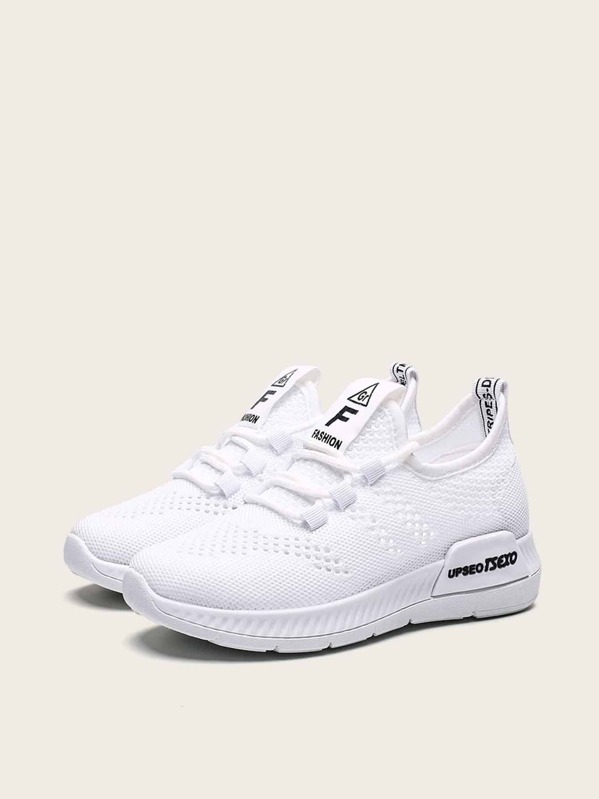 

Girls Lace-up Front Knit Sneakers, White