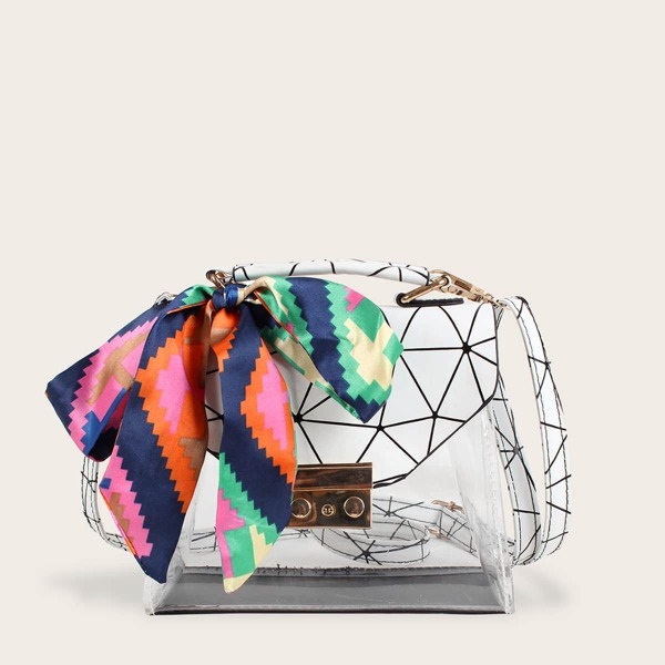 

Twilly Scarf Geometric Print Satchel Bag, Multicolor