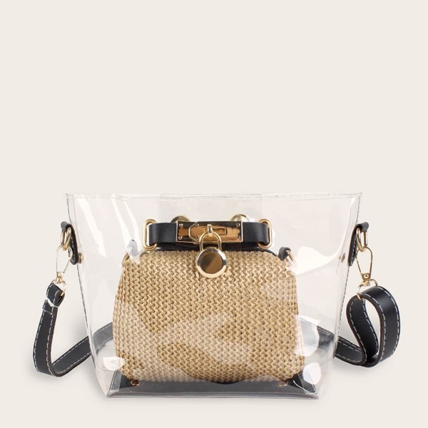 

Clear Crossbody Bag With Woven Clutch 2pcs