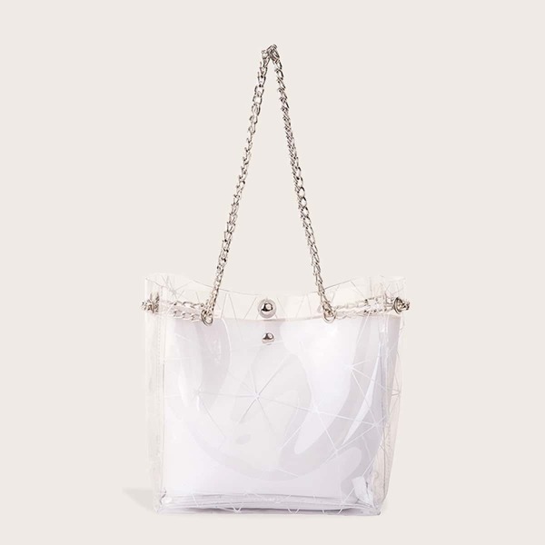

Geometric Print Clear Chain Tote Bag