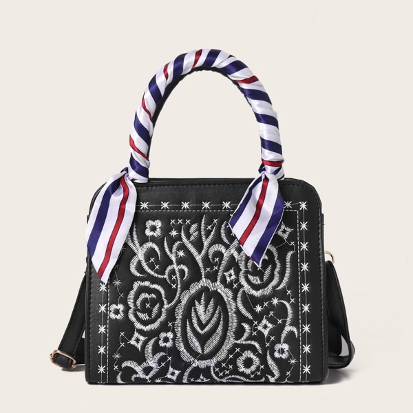 

Twilly Scarf Embroidered Detail Satchel Bag