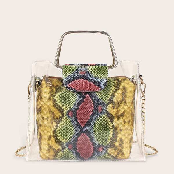

Clear Tote Bag With Snakeskin Chain Bag 2pcs