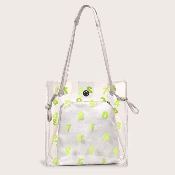

Number Print Clear Tote Bag With Inner Pouch