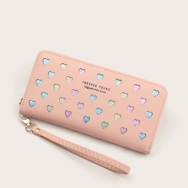 

Glitter Heart Decor Purse With Wristlet