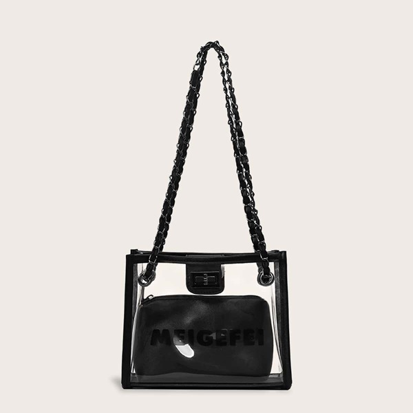 

Clear Chain Tote Bag With Inner Pouch