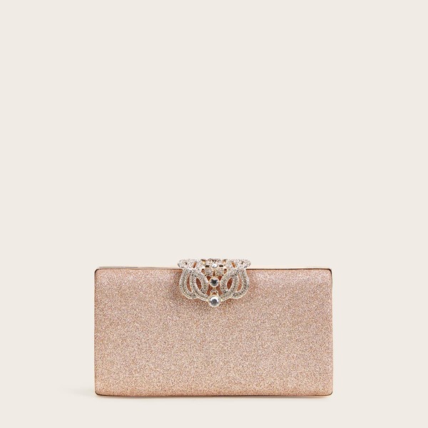 

Rhinestone Decor Glitter Clutch With Chain Strap