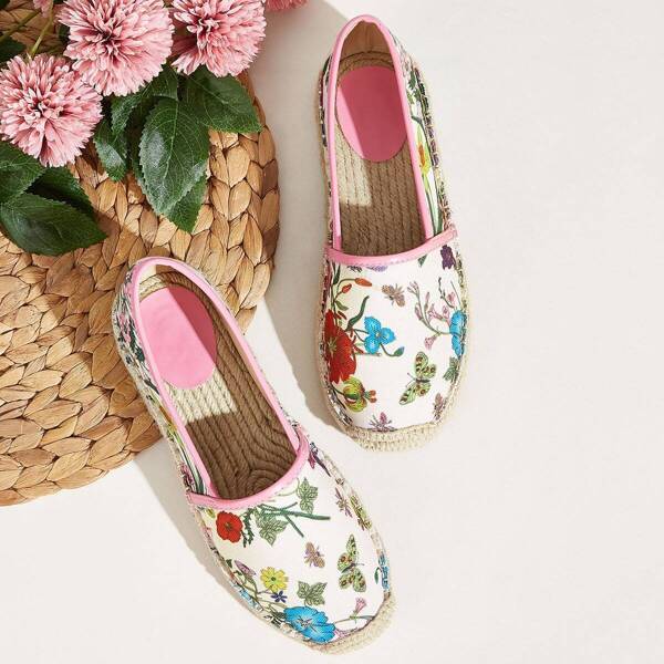 

Floral Print Cap Toe Espadrille Flats