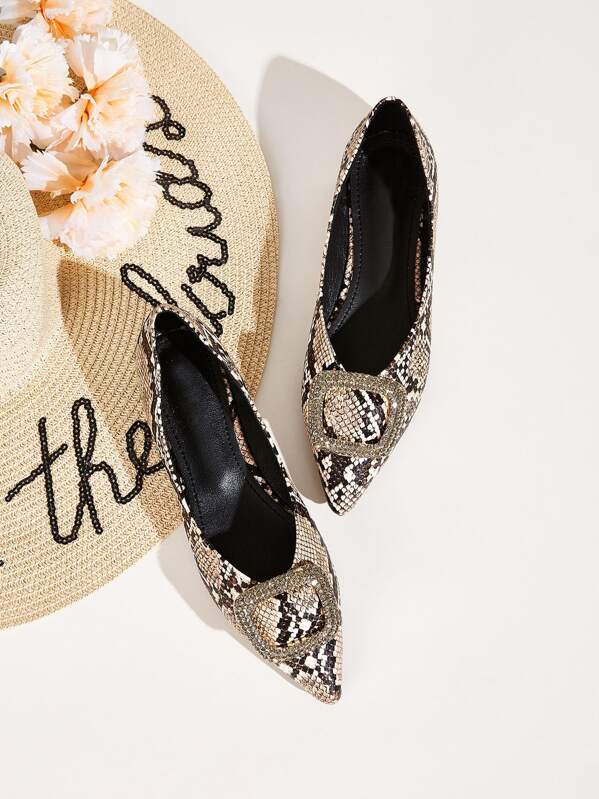 

Point Toe Snakeskin Flats, Multicolor