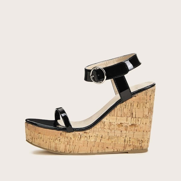

Two Part Ankle Strap Cork Heeled Wedges
