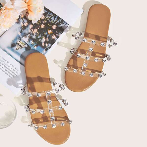 

Studded Clear Strap Flat Sliders