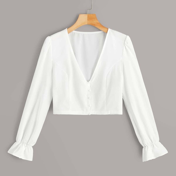 

Button Front Solid Crop Blouse