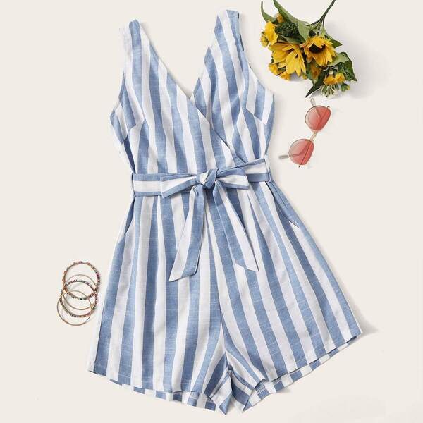 

Tie Waist Surplice Stripe Romper
