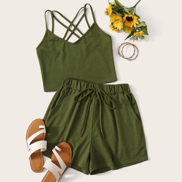 

Criss Cross Cami Top & Drawstring Waist Shorts