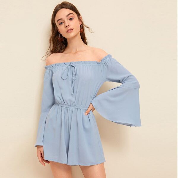 

Frill Tie Neck Flounce Sleeve Bardot Romper