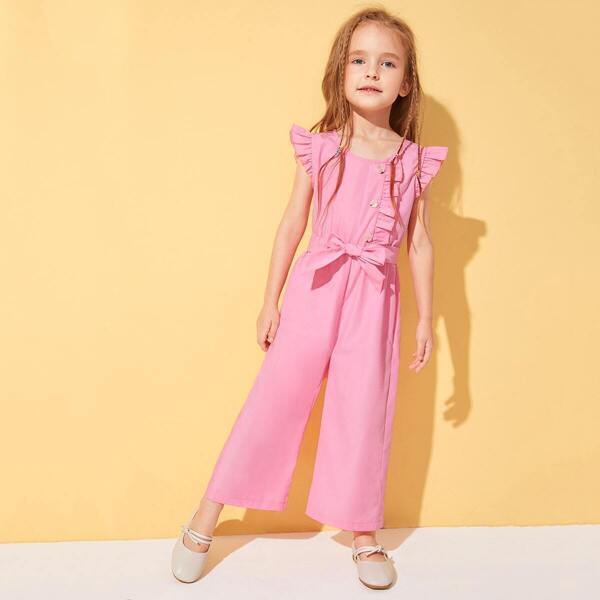 

Toddler Girls Frill Trim Belted Jumpsuit