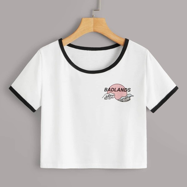

Letter & Wave Print Ringer Tee