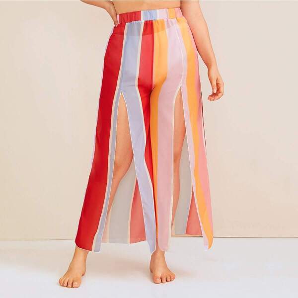 

Plus Striped Side Split Cover Ups, Multicolor