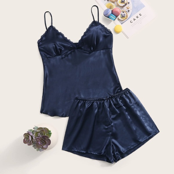 

Lace Trim Satin Cami PJ Set
