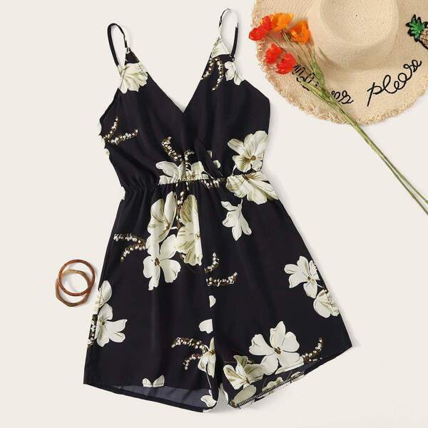

Large Floral Print Surplice Cami Romper