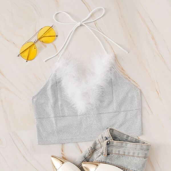 

Feather Detail Halter Cami Top