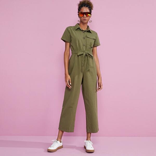 

Solid Tie Front Utility Jumpsuit
