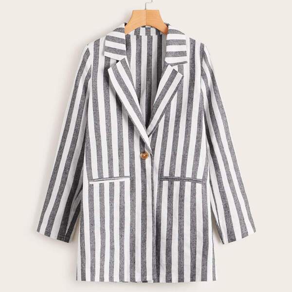 

Striped Single Button Longline Blazer