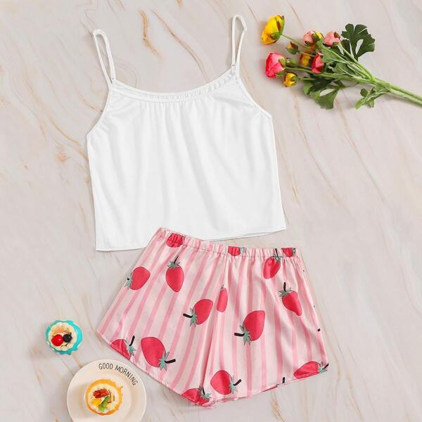 

Strawberry Print Striped Cami PJ Set
