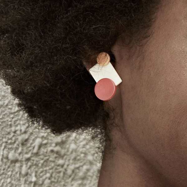 

Color-block Round & Square Earrings 1pair