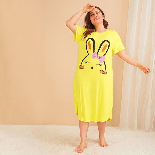 

Plus Rabbit Graphic Night Dress