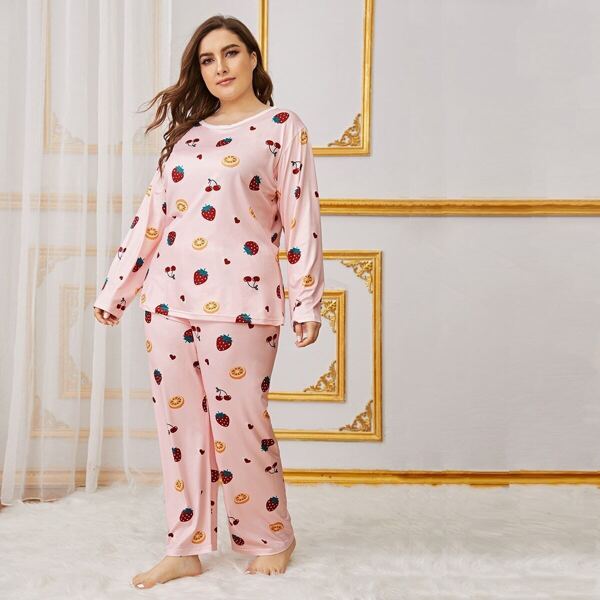 

Plus Fruit Print Pajama Set, Multicolor