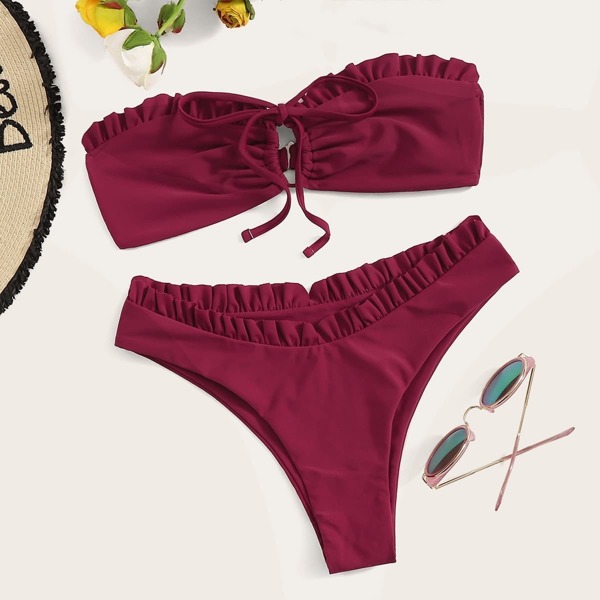 

Frill Trim Detachable Bandeau Bikini Set