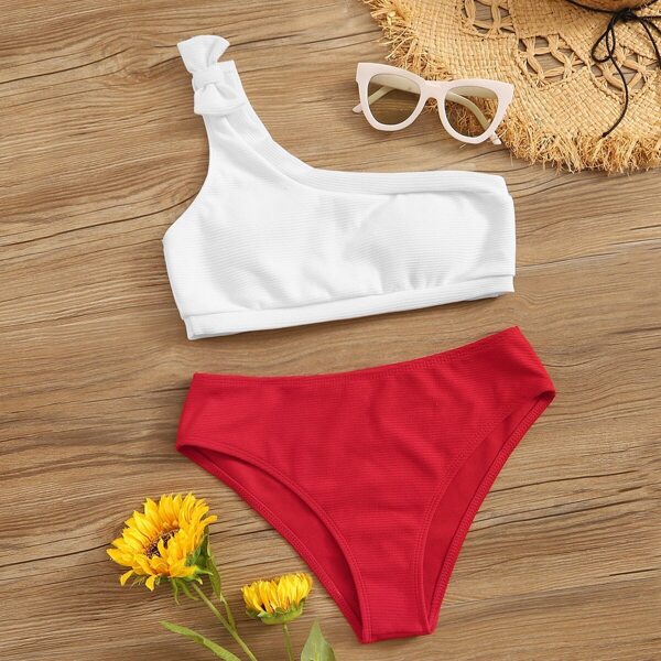

Two Tone One Shoulder Bikini Set